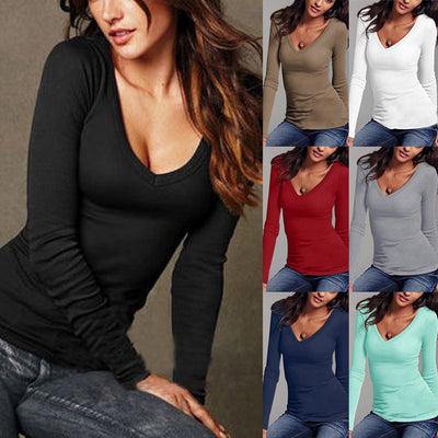 Blusa Escote V Básica Multiusos - Camiseta Lisa para Combinar