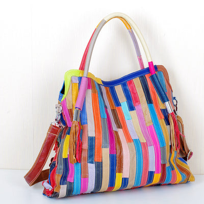 Bolsa Bandolera de Cuero Genuino con Diseño Asimétrico Multicolor - Image 10