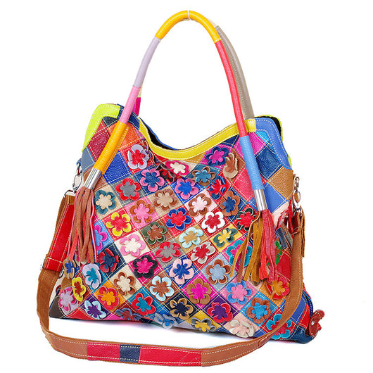 Bolsa Bandolera de Cuero Genuino con Diseño Asimétrico Multicolor - Image 11
