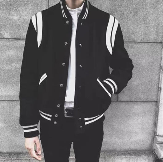 Chaqueta Aviador Lana Primavera Otoño Contraste Negro Blanco - Image 9