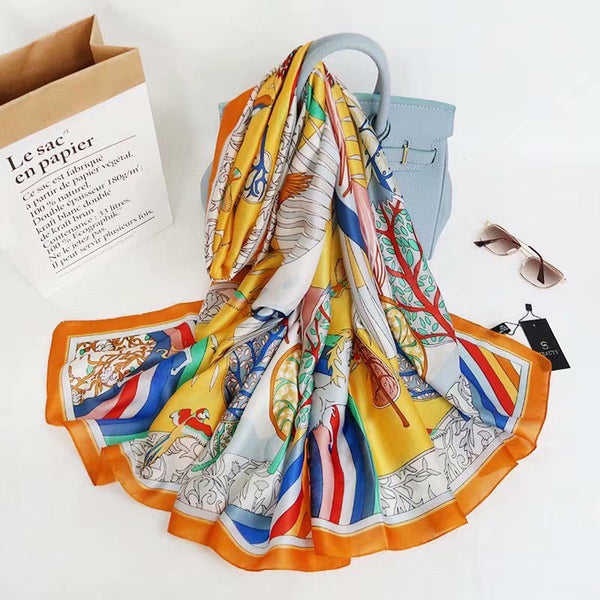 Pañuelo de Seda Satinada con Estampado Floral