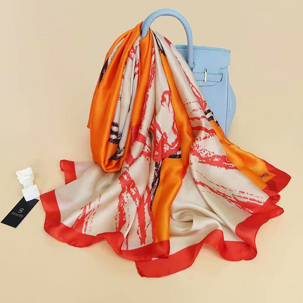 Pañuelo de Seda Satinada con Estampado Floral