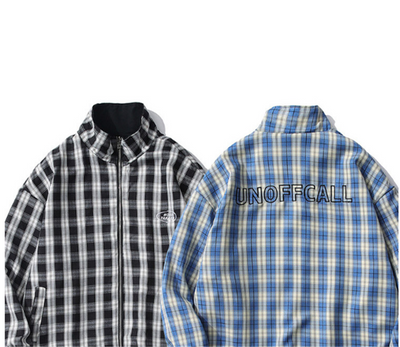 Chaqueta Reversible a Cuadros con Cuello Mao - Estilo Casual Primavera - Image 13