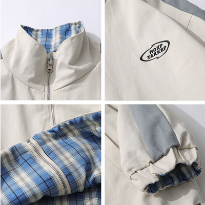 Chaqueta Reversible a Cuadros con Cuello Mao - Estilo Casual Primavera - Image 3