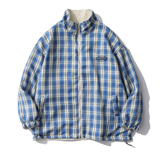 Chaqueta Reversible a Cuadros con Cuello Mao - Estilo Casual Primavera
