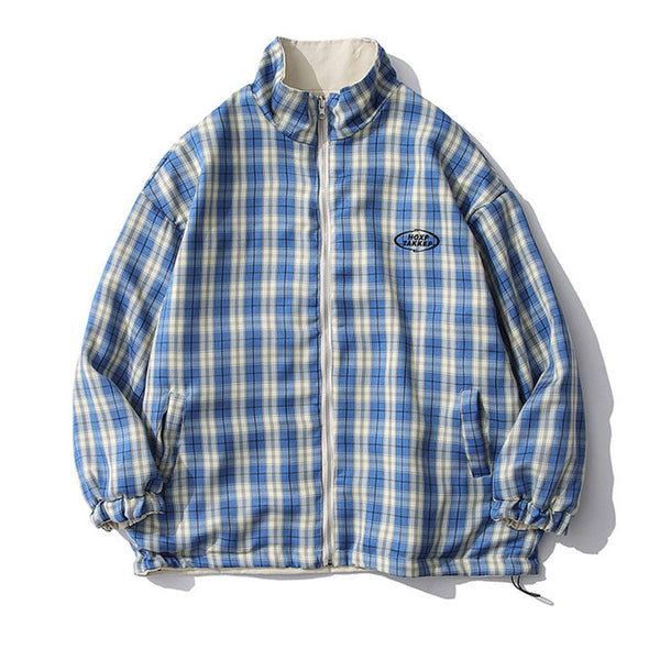 Chaqueta Reversible a Cuadros con Cuello Mao - Estilo Casual Primavera