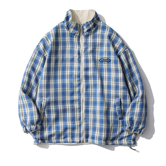 Chaqueta Reversible a Cuadros con Cuello Mao - Estilo Casual Primavera