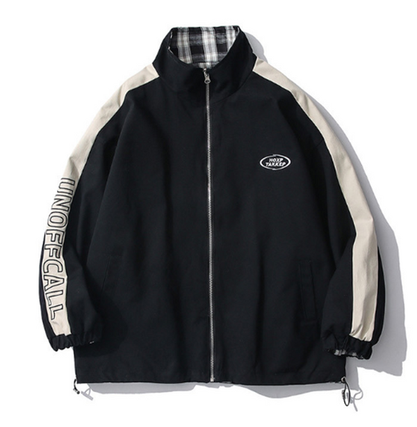Chaqueta Reversible a Cuadros con Cuello Mao - Estilo Casual Primavera