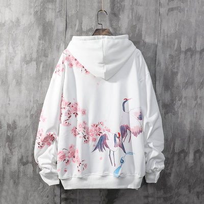 Suéter Hoodie Holgado National Tide Crane - Abrigo Vintage Flor de Cerezo - Image 4