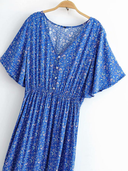 Vestido Playero Vintage Chic con Estampado Floral y Mangas Murciélago - Image 11