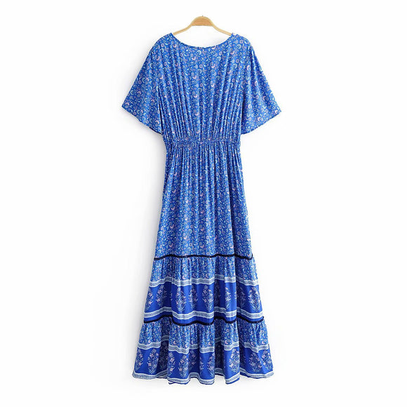 Vestido Playero Vintage Chic con Estampado Floral y Mangas Murciélago