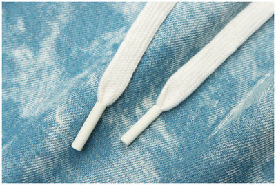 Pantalones Cortos Denim Tie-Dye Desgastado Floral Cintura Alta Unisex - Image 9