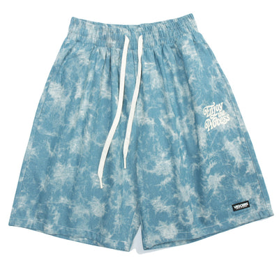 Pantalones Cortos Denim Tie-Dye Desgastado Floral Cintura Alta Unisex - Image 11
