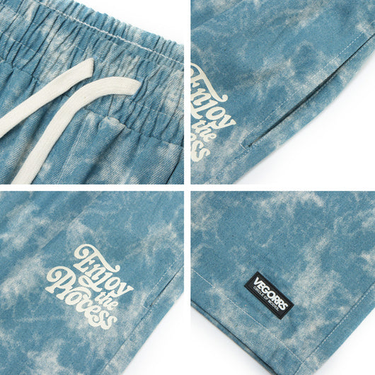 Pantalones Cortos Denim Tie-Dye Desgastado Floral Cintura Alta Unisex - Image 5