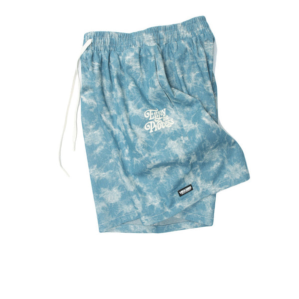 Pantalones Cortos Denim Tie-Dye Desgastado Floral Cintura Alta Unisex