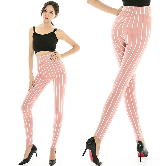 Pantalones Cropped a Rayas de Punto Elástico Cintura Alta Seda Lechosa Talla Grande - Image 10