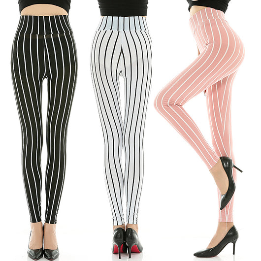 Pantalones Cropped a Rayas de Punto Elástico Cintura Alta Seda Lechosa Talla Grande - Image 4