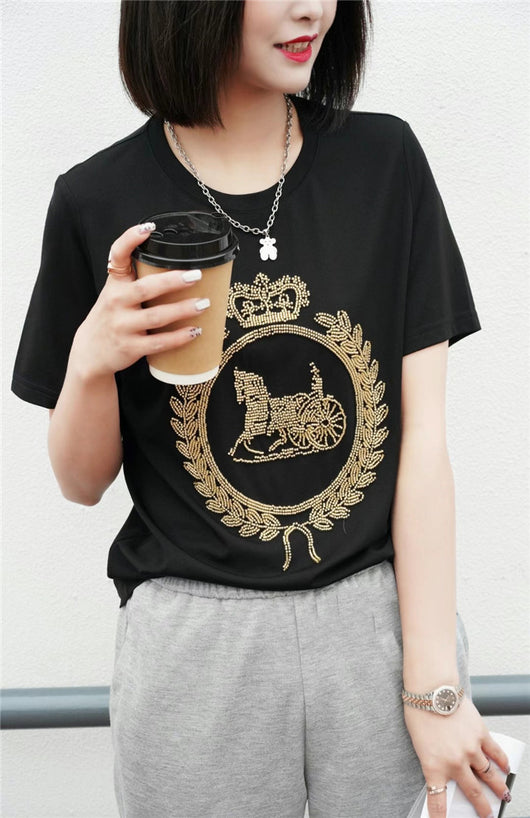 Camiseta Manga Corta Cuello Redondo con Estampado de Espigas de Trigo - Image 4