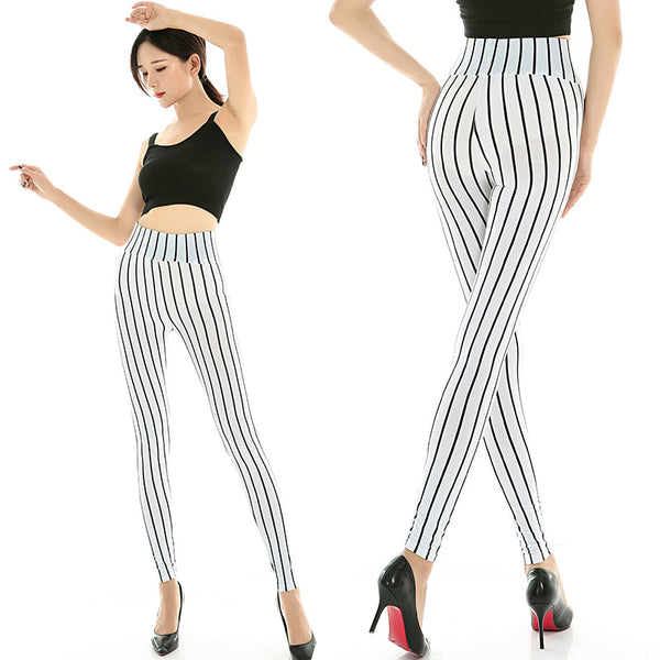 Pantalones Cropped a Rayas de Punto Elástico Cintura Alta Seda Lechosa Talla Grande