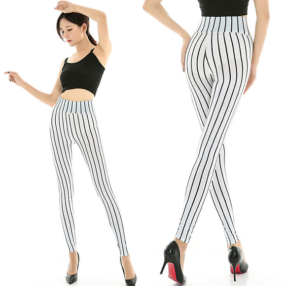Pantalones Cropped a Rayas de Punto Elástico Cintura Alta Seda Lechosa Talla Grande