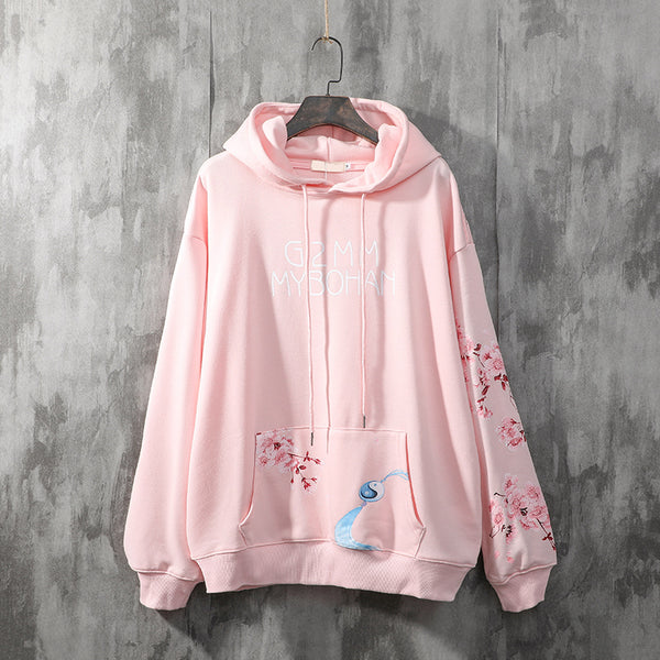 Suéter Hoodie Holgado National Tide Crane - Abrigo Vintage Flor de Cerezo