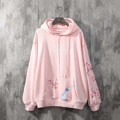Suéter Hoodie Holgado National Tide Crane - Abrigo Vintage Flor de Cerezo