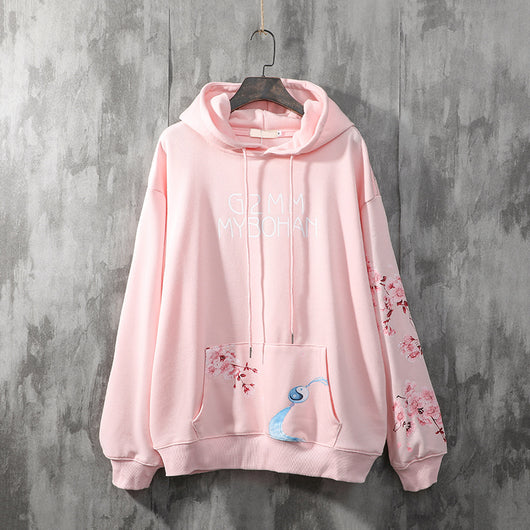 Suéter Hoodie Holgado National Tide Crane - Abrigo Vintage Flor de Cerezo