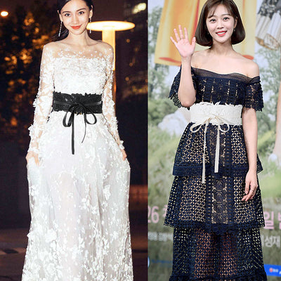 Vestido Retro con Cinturón Ancho - Diseño Coreano Blanco y Negro para Verano y Otoño