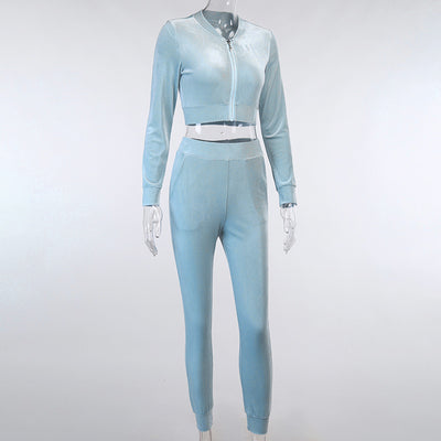 Conjunto de Pantalones de Chándal Terciopelo Dorado con Strass Ajustado - Image 7