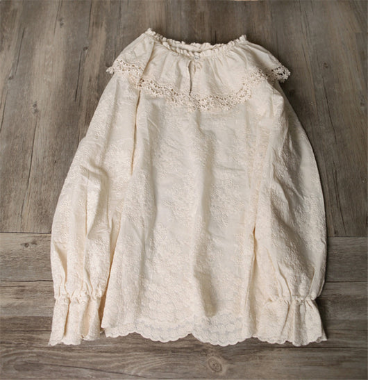 Blusa de Algodón con Cuello de Encaje Reductor de Edad - Estilo Japonés - Image 8