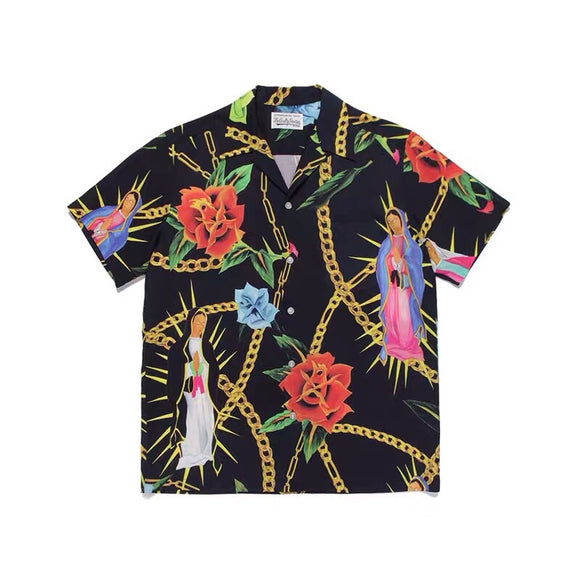 Camisa Hawaiana Virgen María Manga Corta