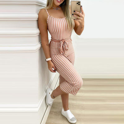 Pantalón Tipo Mono Rayado con Tirantes y Cinturón Integrado para Mujer - Image 9