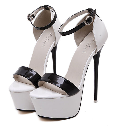 Sandalias de Tacón Ultra Alto 16cm Charol Brillante Plataforma Impermeable Talla Grande Mujer - Image 5