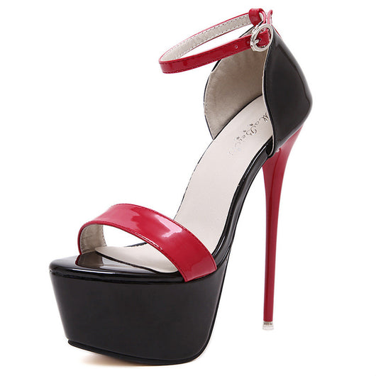 Sandalias de Tacón Ultra Alto 16cm Charol Brillante Plataforma Impermeable Talla Grande Mujer - Image 4