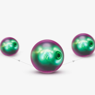 Electric cat toy with a glowing purple and green ball, attached to a fuzzy green tail with purple ribbons. - Image 3