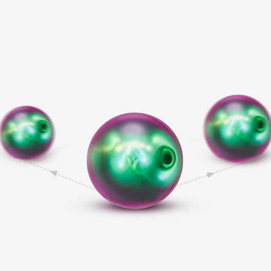 Electric cat toy with a glowing purple and green ball, attached to a fuzzy green tail with purple ribbons. - Image 3