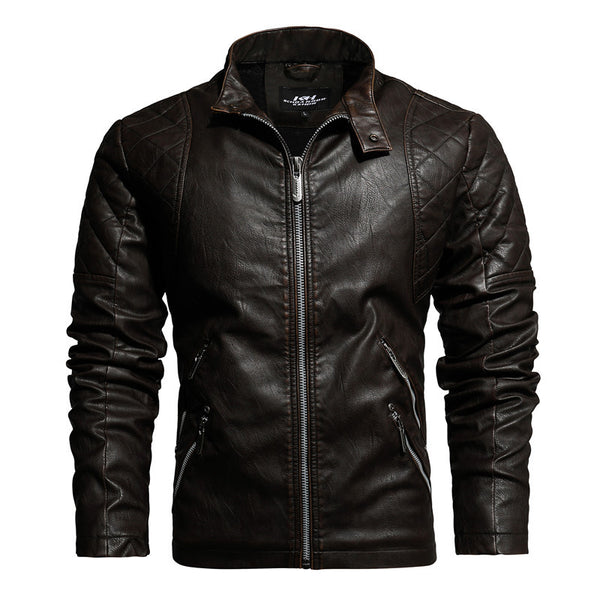 Chaqueta de Cuero para Motociclista Otoño Invierno con Forro Térmico
