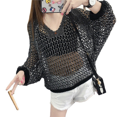 Abrigo Tejido Hueco Mujer Corto Estilo Coreano Seda Brillante - Image 7