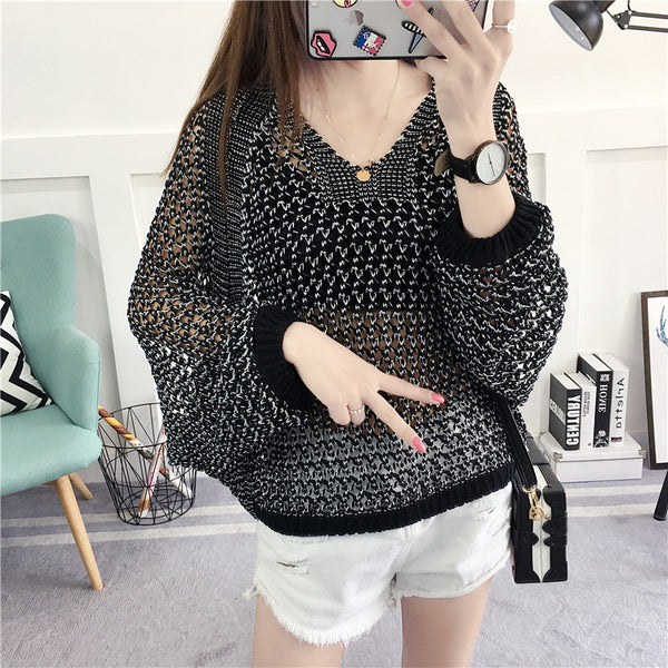 Abrigo Tejido Hueco Mujer Corto Estilo Coreano Seda Brillante