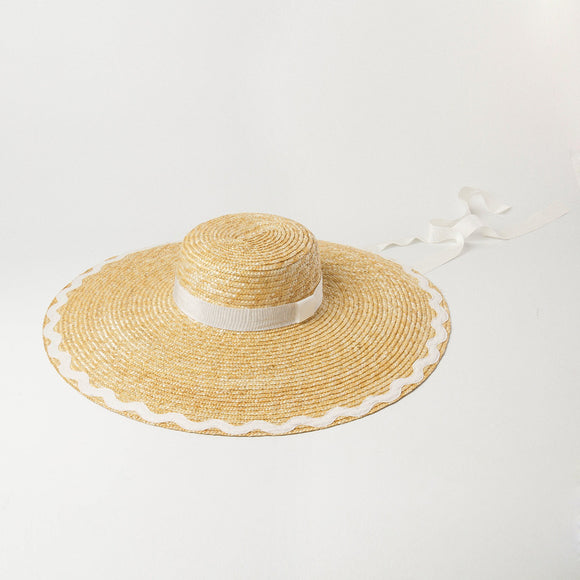 Sombrero de Paja para Playa con Ala Grande y Borde Ondulado