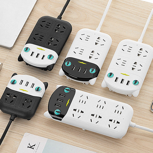 Regleta Inteligente USB con Protección contra Rayos - Diseño Gato 3 Puertos