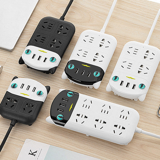Regleta Inteligente USB con Protección contra Rayos - Diseño Gato 3 Puertos