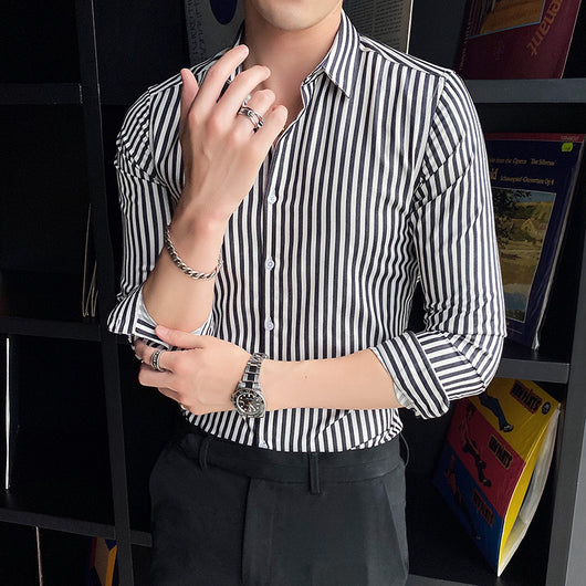 Camisa Entallada de Rayas Británicas con Cuello Cuadrado y Manga Larga - Image 5