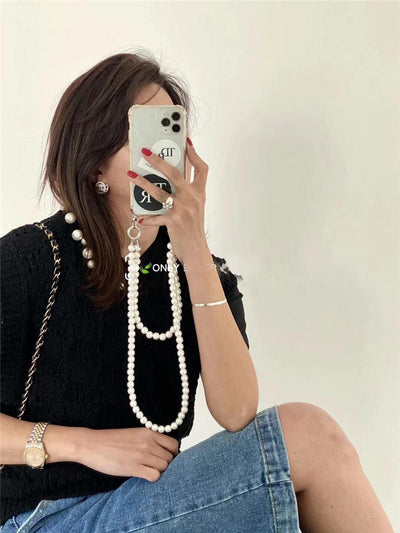 Funda Elegante para Celular con Cadena de Perlas y Mochila Diagonal - Image 5