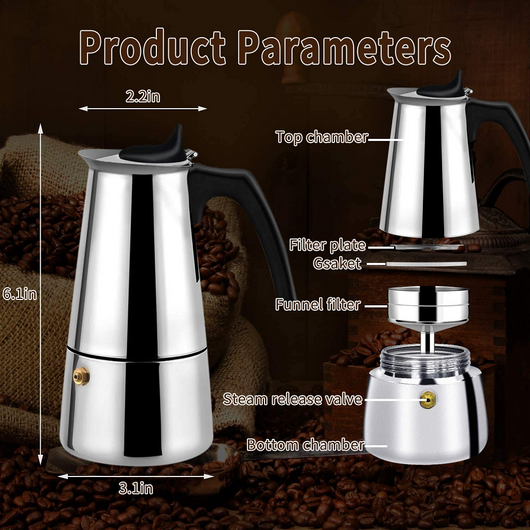 Cafetera Moka Italiana de Acero Inoxidable Manual - Image 14