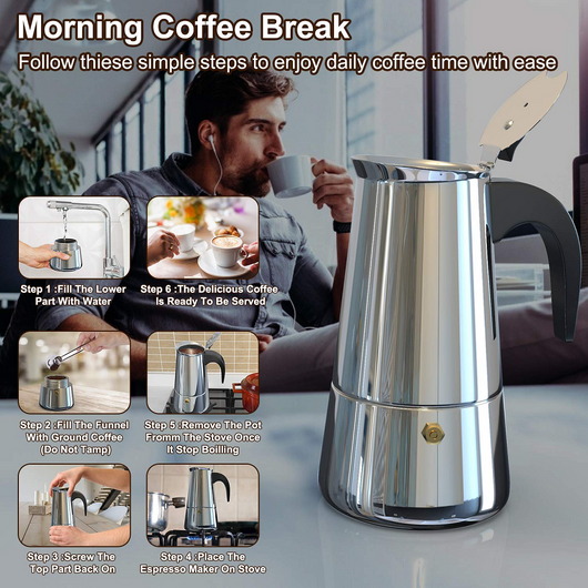 Cafetera Moka Italiana de Acero Inoxidable Manual - Image 15