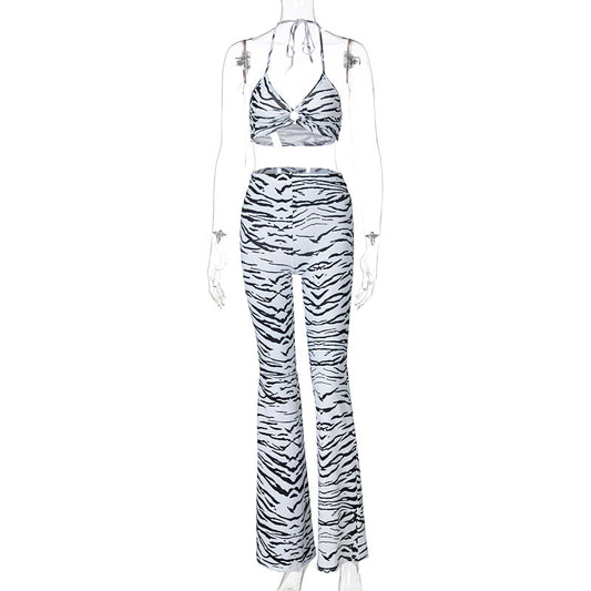 Conjunto Casual Elegante: Blusa Rayada con Encaje y Pantalón Ancho - Image 2