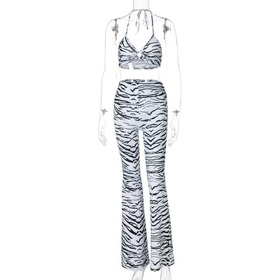 Conjunto Casual Elegante: Blusa Rayada con Encaje y Pantalón Ancho - Image 2