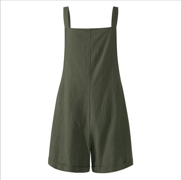 Shorts de Algodón y Lino con Botones - Diseño Casual Liso para Mujer