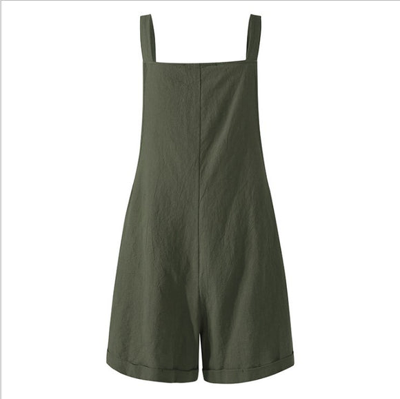 Shorts de Algodón y Lino con Botones - Diseño Casual Liso para Mujer